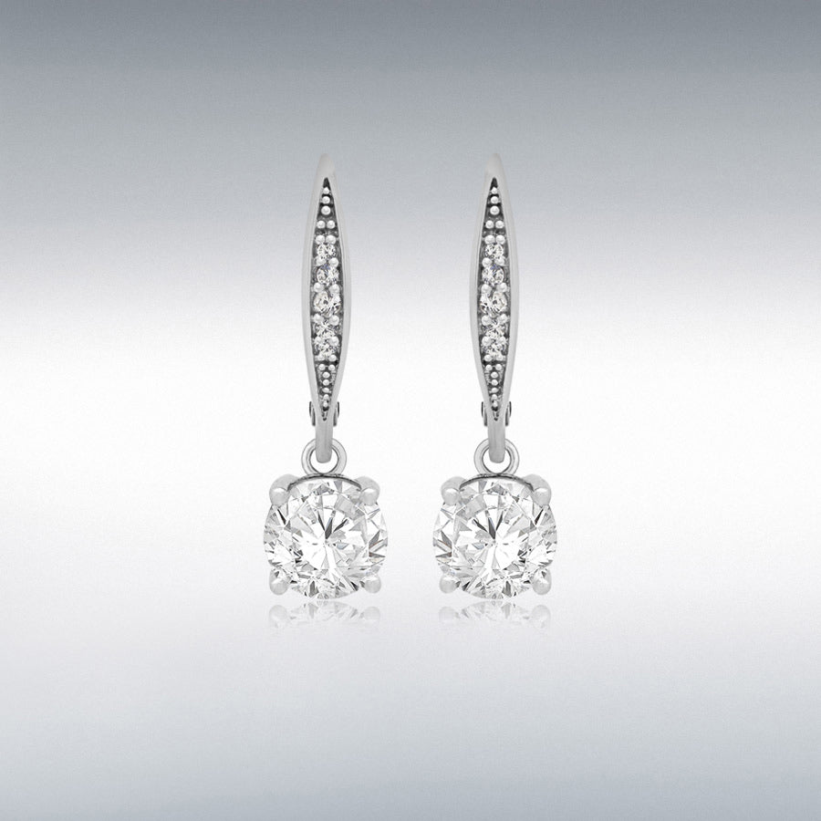 STERLING SILVER RHODIUM PLATED WHITE CZ 25MM DROP EARRINGS