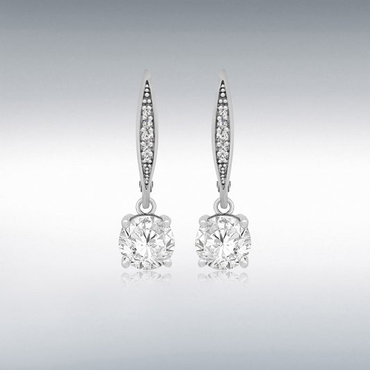 STERLING SILVER RHODIUM PLATED WHITE CZ 25MM DROP EARRINGS