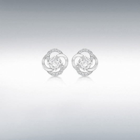 STERLING SILVER RHODIUM PLATED CZ 10MM X 10.5MM KNOT STUD EARRINGS