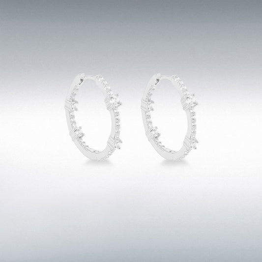 STERLING SILVER RHODIUM PLATED CZ INTERVAL HOOP CREOLE EARRINGS