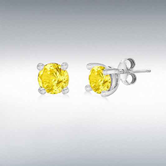 STERLING SILVER RHODIUM PLATED CITRINE CZ STUD EARRING