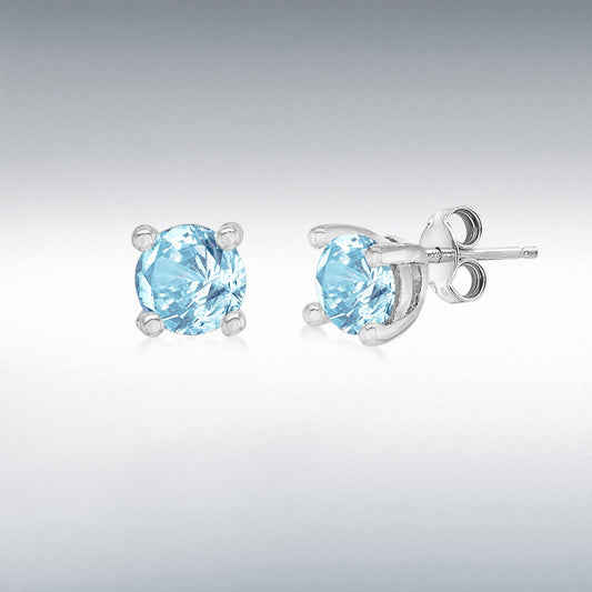 STERLING SILVER RHODIUM PLATED AQUA 4MM GLASS STONE  STUD EARRING